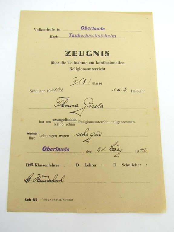 German WWII Era certificate booklet ( Zeugnisheft )
