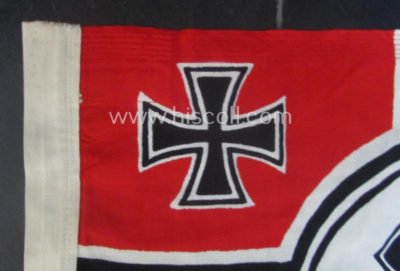 Stunning - and rarely found! - smaller-sized, WH (Kriegsmarine) so-called: 'Reichskriegsflagge o. U-Boot-Fahne' being a: 50 x 85 cms.-sized- and/or clearly maker-marked example that comes in an overall wonderful and fully untouched, condition