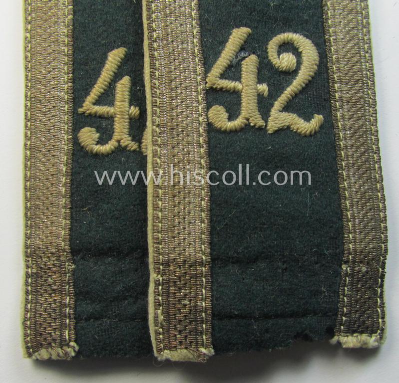 Pair of WH (Heeres) early-war-period- (ie. 'M36'- ie. 'M40'-pattern and/or rounded-styled) neatly 'cyphered' NCO-type shoulderstraps as was intended for an: 'Unteroffizier des Infanterie-Regiments 42'