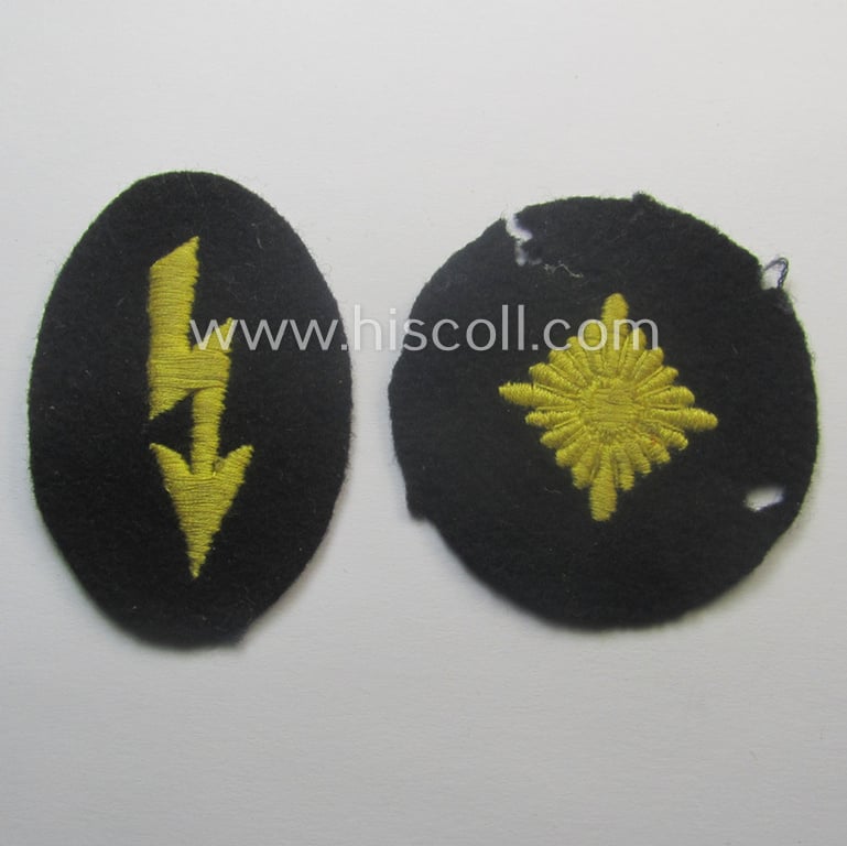 Unusual - and truly worn and/or carefully tunic-removed - 3-pieced WH (Heeres, female-related insignia-grouping comprising of a rank-roundel, signal 'Blitz' and/or cuff-title (ie. 'Ärmelstreifen'): 'NH des Heeres'
