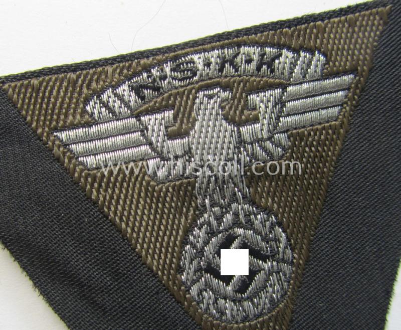 Attractive, so-called: N.S.K.K. (ie. 'National Socialistisches Kraftfahr Korps') side-cap-eagle (ie. 'Adler für N.S.K.K.-Schiffchen o. Lagermütze') being a 'flat-wire-woven'-example onto a darker-brown-coloured background