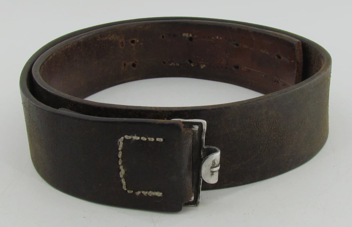 Early Wehrmacht leather equipment belt with aluminum hook (1936)