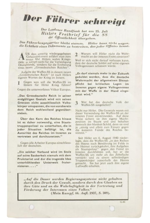 Allied Droppingsflyer 'Der Fuhrer Sweigt'