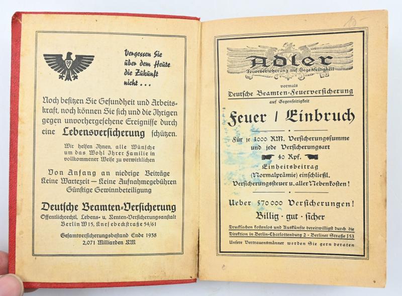 German RDB 1940 Pocket Kalender