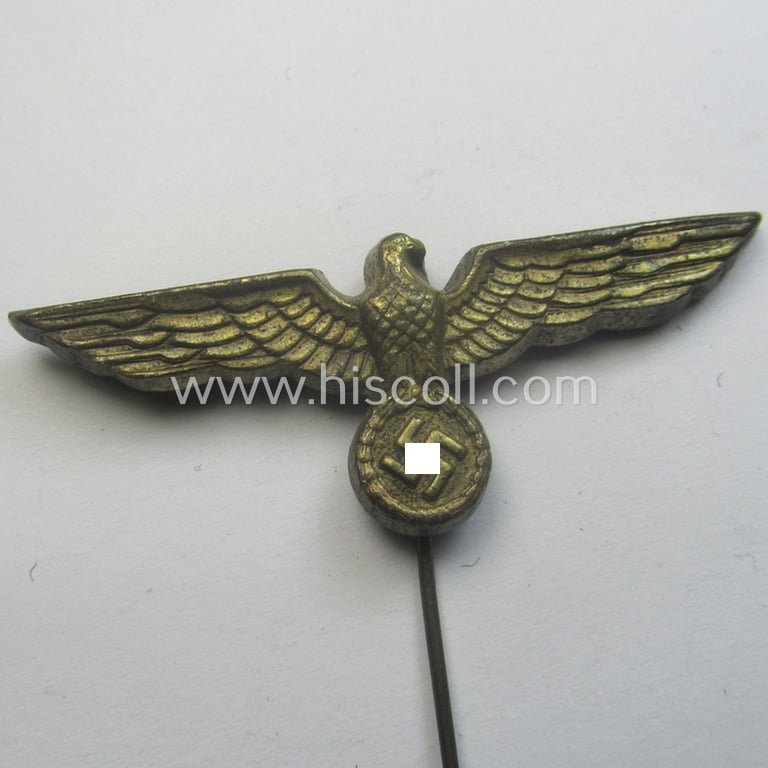 WH (Kriegsmarine) 'single-pattern'-eagle-pin being a (typical) non-maker-marked, zinc-based example as was intended for attachment to the (darker-blue- ie. white-topped-) so-called: 'Tellermützen'