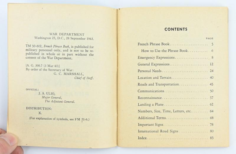 US WW2 French Phrase Book