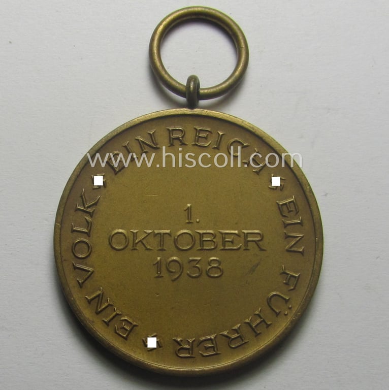 WH Czech-occupation- (ie. 'Anschluss'-) medal: '1. Oktober 1938' that comes stored in its period pouch by the maker: 'Katz & Deyhle - Pforzheim'