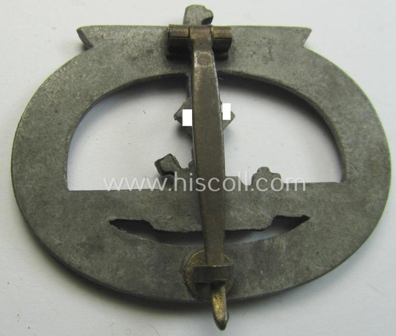 Attractive - and I deem somewhat later-war-period - WH (Kriegsmarine) zinc- ie. 'Feinzink'-based, so-called: 'U-Bootkriegsabzeichen' (or: U-boat war-badge) being a (typical) non-marker-marked example by a - by me - unidentified maker