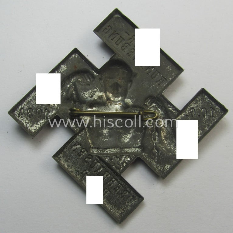 Early-period, silver-toned N.S.D.A.P.-related day-badge (ie. 'tinnie' or: 'Veranstaltungsabzeichen') as was issued to commemorate the: 'Saarkundgebung - Oberhausen-Rhld. - 10-6-1934'