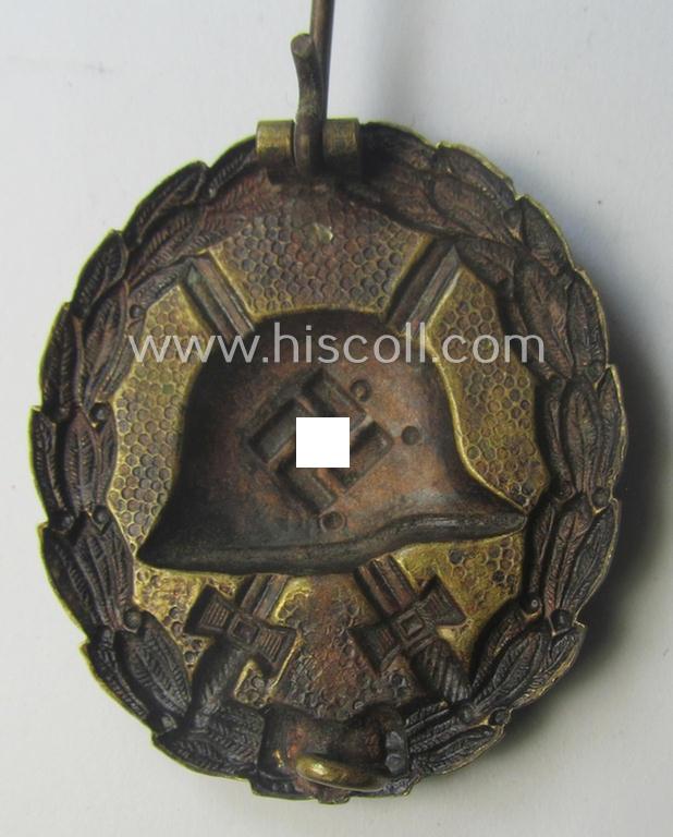 Luxuriously-styled, early-pattern black-class wound-badge (ie.: 'Verwundeten Abzeichen in Schwarz') being a detailed so-called: 'Spanish Civil-War'-version that comes in a moderately used- and/or worn, condition