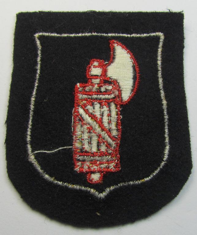 Neat, Waffen-SS, machine-embroidered armshield as was specifically intended for usage by soldiers (ie. NCOs) of the: '29. SS Waffen-Grenadier Division' ('Italienische Nr. 1' or: 'Legione SS Italiana')