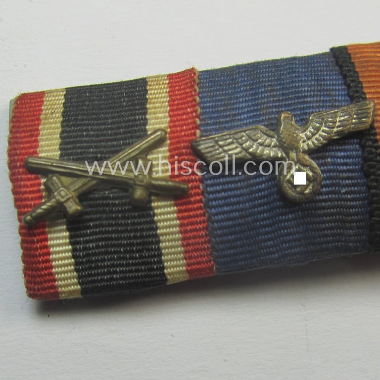 3-pieced, WH (Heeres o. KM) ribbon-bar (ie. 'Feld- o. Bandspange') showing resp. the ribbons for a: 'KvK II. Klasse mit Schwn.', a: WH 'DA der 4. Stufe' and a: 'Deutsche Olympia-Erinnerungsmedaille 1936'