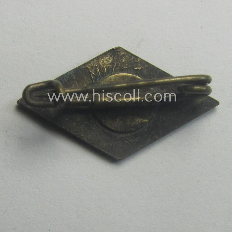 HJ (ie. 'Hitlerjugend') enamelled lapel-pin (ie.: 'Raute') with a: 'RzM - M1/23'-makers'-designation