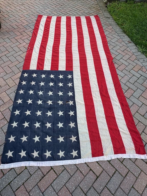 SCARCE WWII 48 STAR AMERICAN WARTIME FLAG OPERATION OVERLORD.