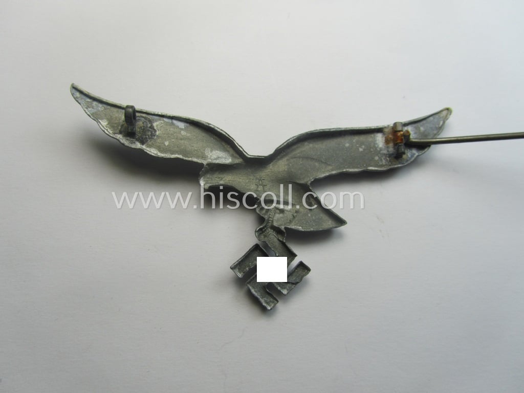 WH (Luftwaffe) 'hollow-styled'- and zinc-based breast-eagle for usage onto the white summer-tunics (ie. 'Brustadler für Sommerrock') being a detailed- and 'A'- (ie. 'Assmann & Söhne'-) marked specimen