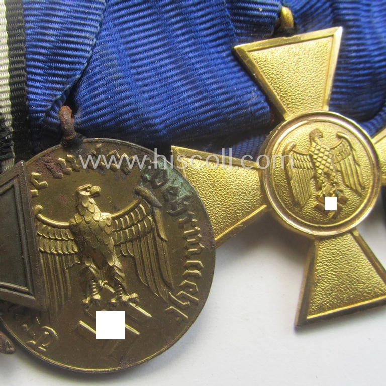 Superb, 5-pieced WWI- (ie. TR-) period, WH (Luftwaffe) medal-bar (ie. 'Ordenspange') resp. depicting an: 'EKII.Kl.', an: 'FKK 14-18 m. Schw.', a: WH (LW) 'DA 3. Stf.', a: WH (LW) 'DA 1. Stf.' and a Finish WWI-commemorative medal