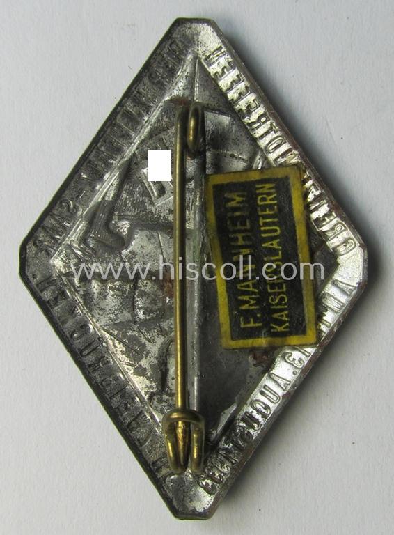 Attractive - and scarcely found! - commemorative, zinc-based 'HJ' sports-related 'tinnie' being a maker- (ie. 'F. Mannheim'-) marked example depicting a 'HJ-Fahne' and text: 'Grenzlandtreffen der HJ Pfalz-Saar am 12./13. August 1936'