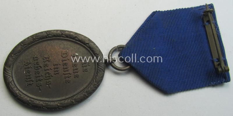 Attractive example of a: RAD (ie. 'Reichsarbeitsdienst'): 'Dienstauszeichnung 4. Stufe für Männer' as was intended for 4 years loyal-service and that comes mounted onto its period (broad-sized) ribbon (ie. 'Bandabschnitt')