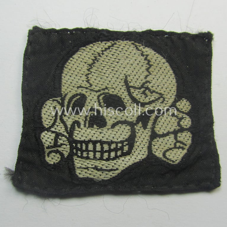 Superb - and nowadays rarely encountered! - Waffen-SS, 'BeVo'-woven-style skull- and cap-eagle-set (ie. 'Totenkopf- u. Adler-Effektensatz für Schiffchen o. Einheitsfeldmütze') that comes in a moderately used- and/or cap-removed, condition