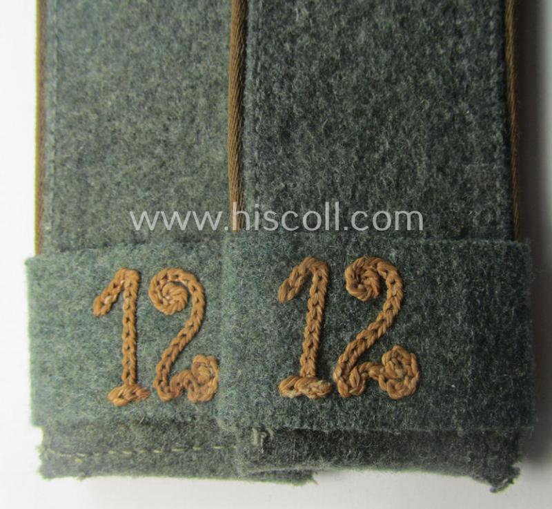 Pair of mid-war-period, so-called: 'M41 o. M43'-pattern, WH (Heeres) EM-type shoulderstraps that comes with its accompanying 'Überschube'-pair as was intended for a: Soldat des Kradschützen-Btls. 12 der Pz.Div. u. Inf.Div. (mot)'
