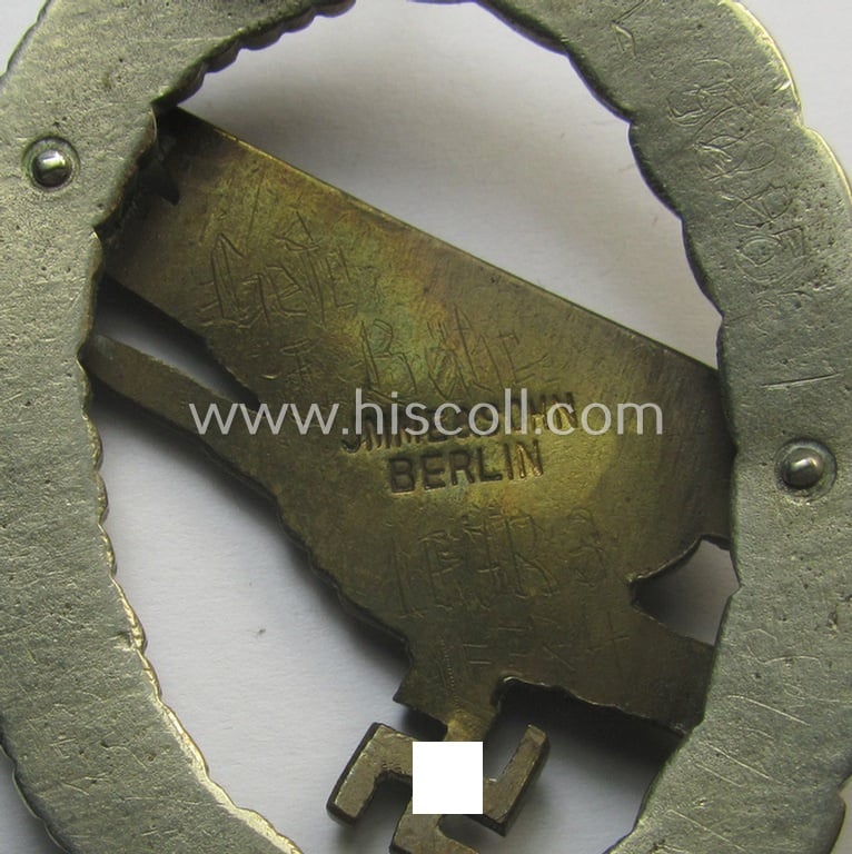 Superb - and just moderately worn! - WH (Luftwaffe) 'Fallschirmschützen-Abzeichen' by: 'Imme & Sohn' (and that shows a period-engraved name/unit-designation on its back)