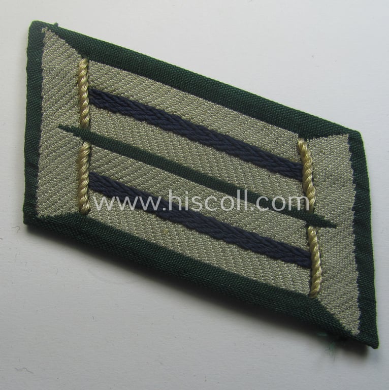 Pair of WH (Heeres) later-war-pattern, officers'-type collar-tabs (ie. 'Kragenspiegel für Offiziere') as entirely executed in 'BeVo'-weave pattern as was intended for an officer serving within the: 'Sanitäter-Trpn.'