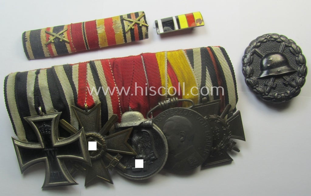 Interesting, 8-pieced 'WWI'- (ie. TR-) related grouping comprising of a 5-pieced medal-bar (ie. 'Ordenspange'), 2 ribbon-bars, a black-class wound-badge and 4 award-documents as awarded to Gustav Adolf Rittler