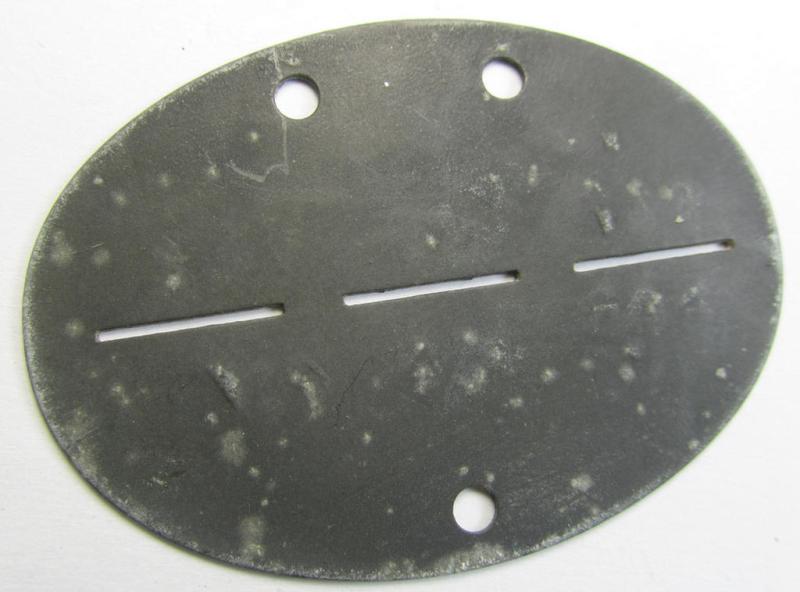 Neat - and fairly unusually found! - RAD (ie. 'Reichsarbeitsdienst') ID-disc being a typical greyish-coloured and zinc-based example bearing the stamped text ie. unit-designation that reads: 'RAD 3/34/746 M7'