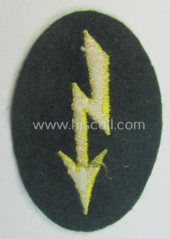 WH (Heeres) trade- and/or special career insignia ie. machine-stitched signal-blitz (being a non-maker-marked example as executed in bright-yellow) as was intended for a soldier serving within the: 'Nachrichten-Truppen'