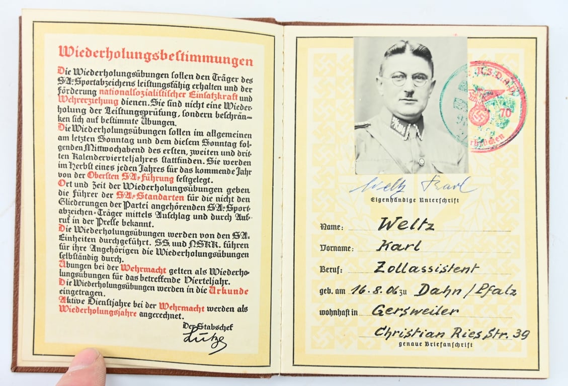 German SA Sports Certificate / Booklet