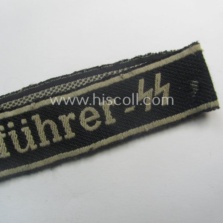 Truly worn - and carefully tunic-removed! - Waffen-SS 1943/44-pattern cuff-title (ie. 'Ärmelstreifen') as was intended for a member serving within the: 16. SS-Panzer-Grenadier-Division 'Reichsführer SS'