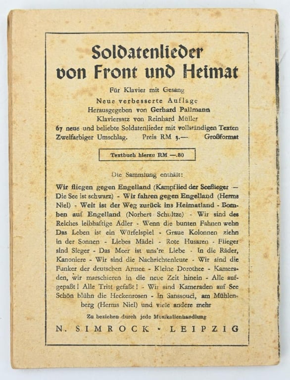 German WH Soldier Songbook 'Unsere Soldaten Lieder'