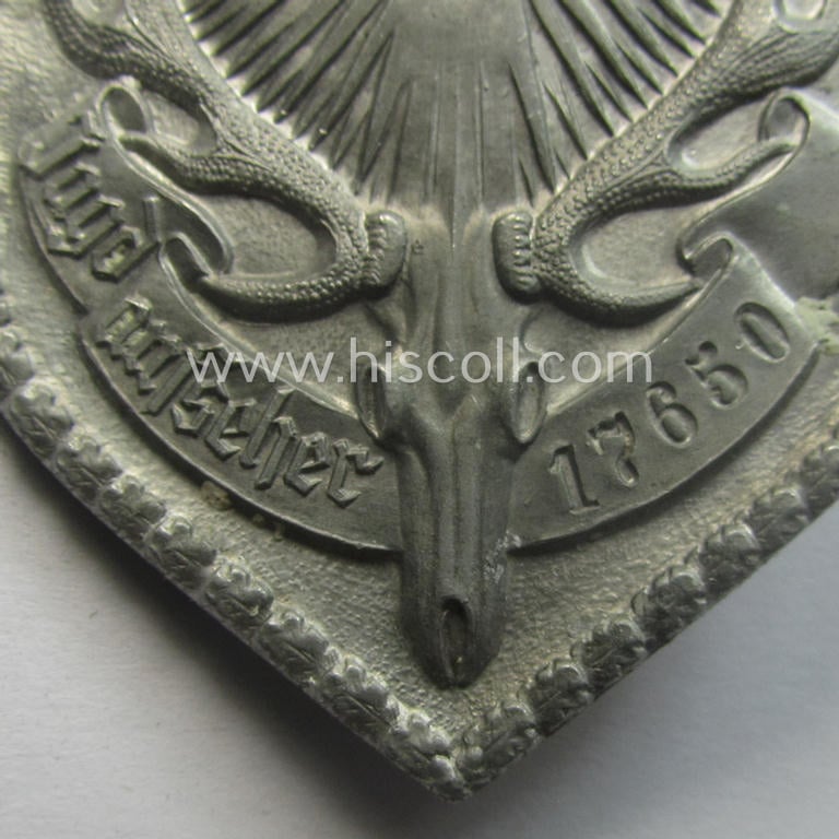 Serial-numbered, 'Reichsbund Deutsche Jägerschaft'- (ie. 'RDJ'-) related, so-called identity- (ie. service-) badge (or: in German language): 'Dienstabzeichen für Berufsjäger und Jagdaufseher'