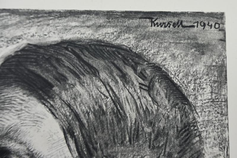 German Adolf Hitler Charcoal Drawing Litho Print