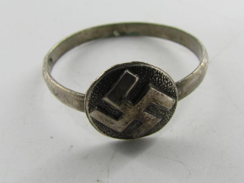 NSDAP Swastika Ring Silver Nazi Party Member