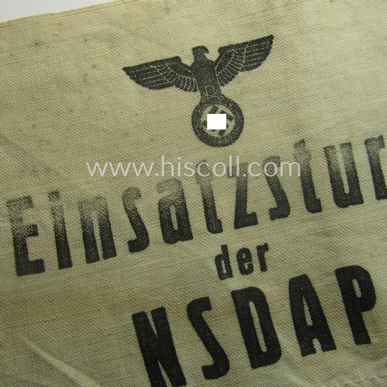 'N.S.D.A.P.'-related armband (ie. 'Armbinde') being of the 'entirely printed'-type showing a party-eagle device coupled with the text: 'Einsatzsturm der NSDAP'