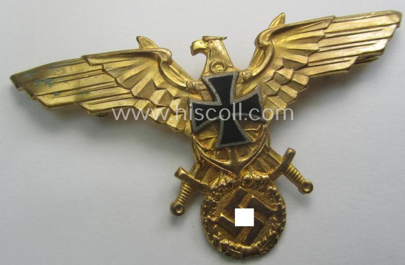 Interesting - and actually only once before seen! - 2-pieced 'N.S.R.K.B.'- (ie. 'Nationalsocialistischer Reichskriegerbund'-) related (naval) grouping comprising of two, bright-golden-toned: 'N.S.R.K.B.'-eagle-devices