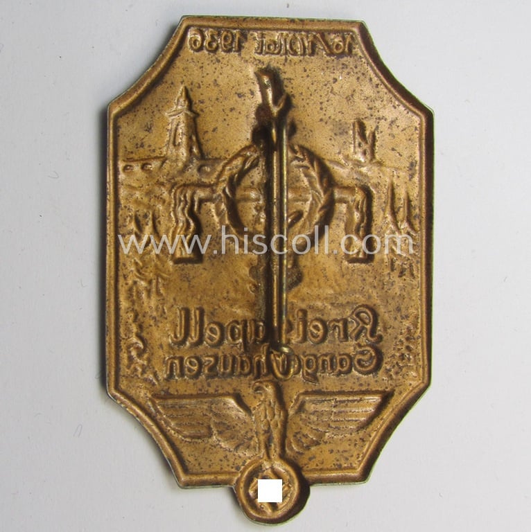 Commemorative, golden-bronze-toned N.S.D.A.P.-related day-badge (ie. 'tinnie') as issued to commemorate the: 'Kreisappell - Sangerhausen - 16.-17. Mai 1936'