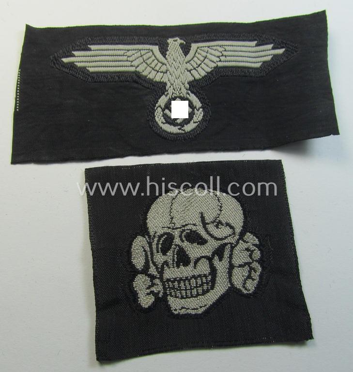 Superb - and nowadays rarely encountered! - Waffen-SS, 'BeVo'-woven-style skull- and cap-eagle-set (ie. 'Totenkopf- u. Adler-Effektensatz für Schiffchen o. Einheitsfeldmütze') that comes in a 'virtually mint- ie. unissued', condition