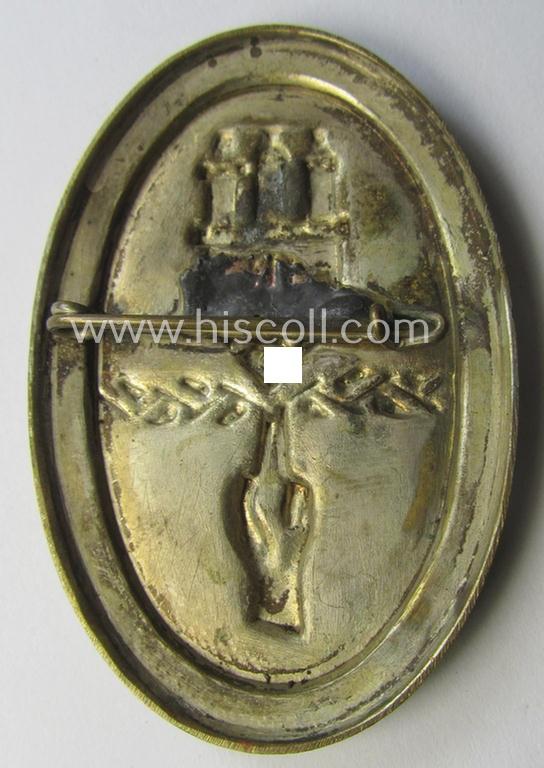 N.S.D.A.P.-related day-badge (ie. 'tinnie' or: 'Veranstaltungsabzeichen'): '1. Gau-Parteitag Hamburg 24.2.34 - Parteigründungsfeier Hamburg - Vereidigung d. Polit. Leiter - 25.2.34'