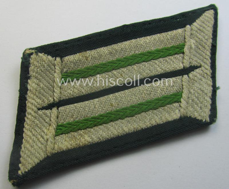 Moderately used pair of WH (Heeres) (later-war-pattern) officers'-type collar-tabs (ie. 'Kragenspiegel für Offiziere') as executed in 'BeVo'-weave pattern as was intended for an officer serving within the: 'Panzer-Grenadier-Trpn.'