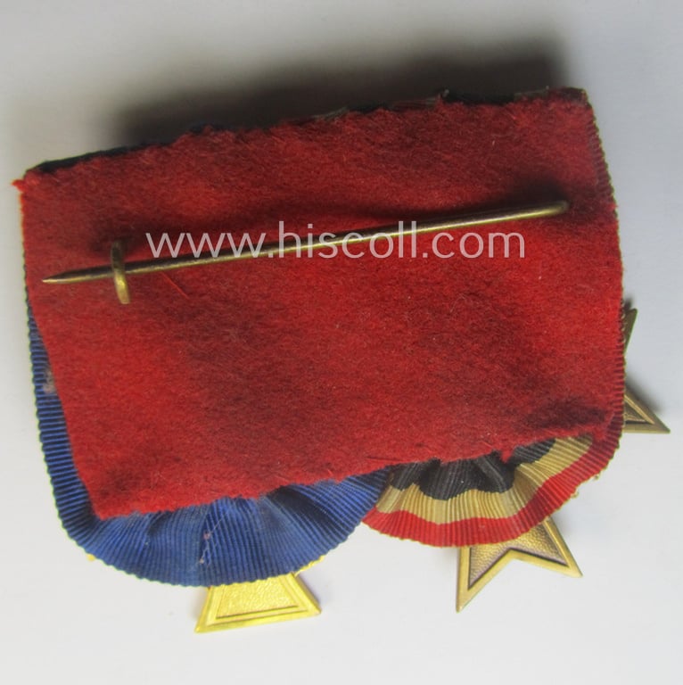 WWII- (ie. Third Reich-) period so-called: 'Orden- o. Doppelspange' (being of the 'non-detachable-pattern') showing resp. a: 'KvK II. Klasse ohne Schwertern' and a: 'Treuedienst Ehrenzeichen der 1. Kl.'