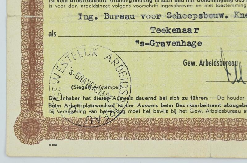 Dutch WW2 Ausweis  / ID Card Worker Exception