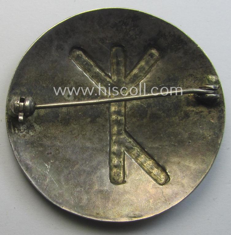 Unsusally found, TR-period supporter-lapel-pin (ie. 'Brosche') depicting a typical 'Rune'-sign as was executed in genuine ('hammered-styled') silver-based metal