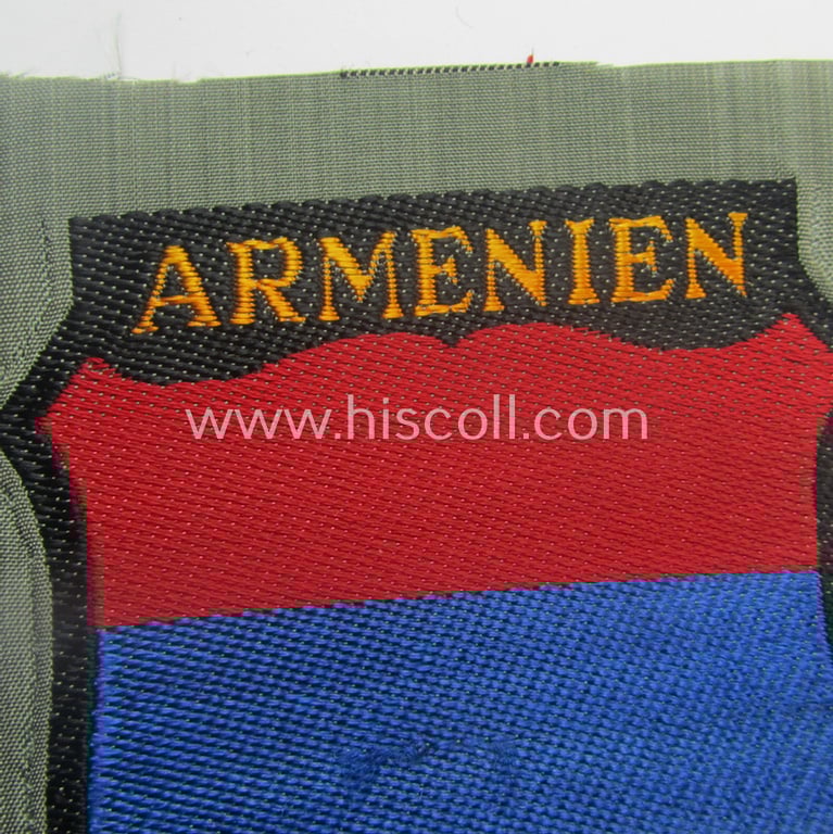 'BeVo'-type armshield entitled: 'Armenien' (being a 'virtually mint- ie. unissued' example as intended for a volunteer who served within the 'Deutsche Wehrmacht' ie. within the 'Armenisches Legion')
