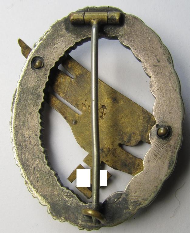 Superb - and early-war-period! - tombak- (ie. 'Buntmetall'-) based specimen of a WH (LW) 'Fallschirmschützen-Abzeichen' (being a maker- ie. 'A'-marked, 'Type E'-pattern example) by the 'Assmann'-company