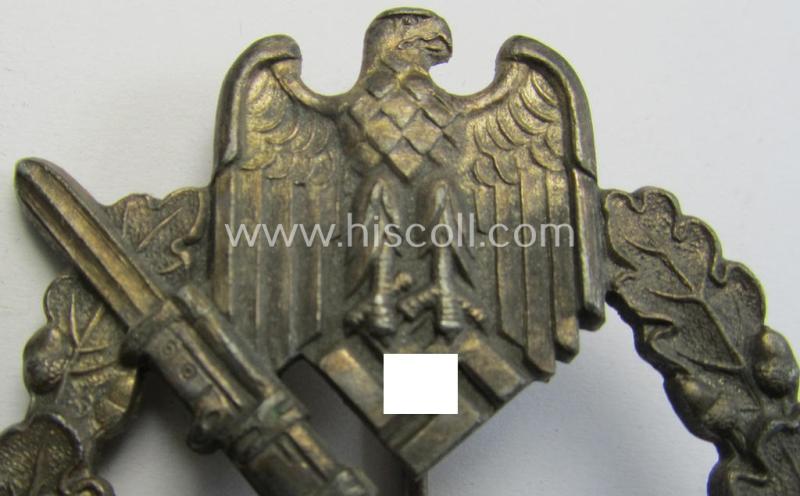 Attractive, 'Infanterie Sturmabzeichen in Silber' (or: silver-class infantry-assault-badge ie. IAB) being a non-maker-marked, so-called: 'solid-back'-example as was (I deem) produced by the: 'Paul Meybauer'-company