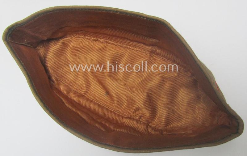 Early-pattern, HJ (ie. Hitlerjugend) beige- (ie. tan-) coloured, 'M34'-pattern side-cap (ie. 'Schiffchen o. Sommermütze nach Vorschrift der RJF') being a minimally used example