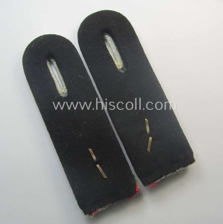 Superb - and fully matching! - pair of Waffen-SS officers'-pattern shoulderboards as piped in the bright-red-coloured branchcolour as was intended for usage by an: 'SS-Obersturmführer' who served within the: 'Waffen-SS (Sturm)Artillerie-Trpn.'