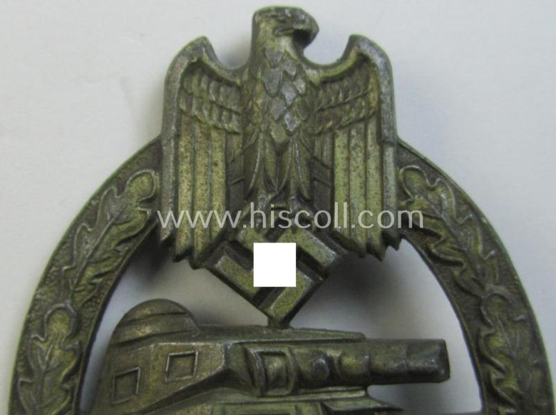 Superb - and hardly used! - 'Panzerkampfabzeichen in Bronze' being a neatly maker- (ie. 'HA'-) marked- and/or zinc- (ie. 'Feinzink'-) based specimen as was produced by the desirable 'Hersteller' (ie. maker): 'Hermann Aurich'
